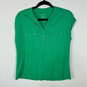 Talbots Green Cap Sleeve V Neck Top